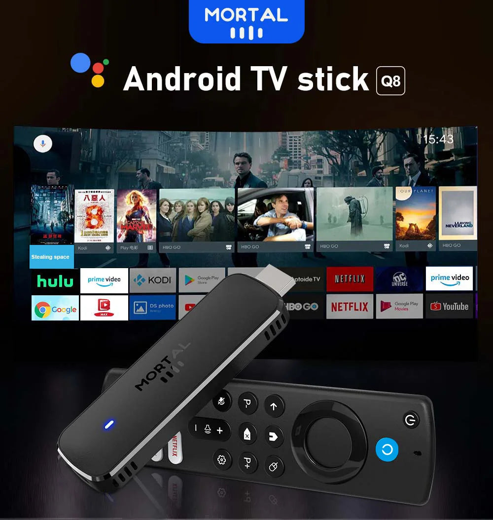 Andriod14 TV stick Voice Control Theater WIFI6 Bluetooth 4K Video Allwinner H313 Free Live TV Set Top Box 2G8G16G Mortal Q8