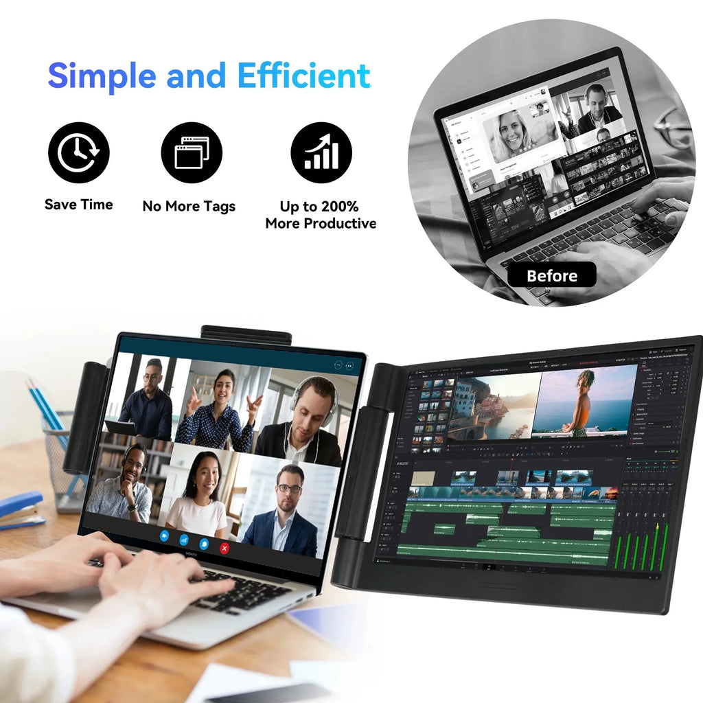 14.1‘’ Laptops Screen Extender FHD IPS Portable Monitors 72%NTSC 300 Nits For Windows Macbook Chrome Android 13-17.3 Laptop