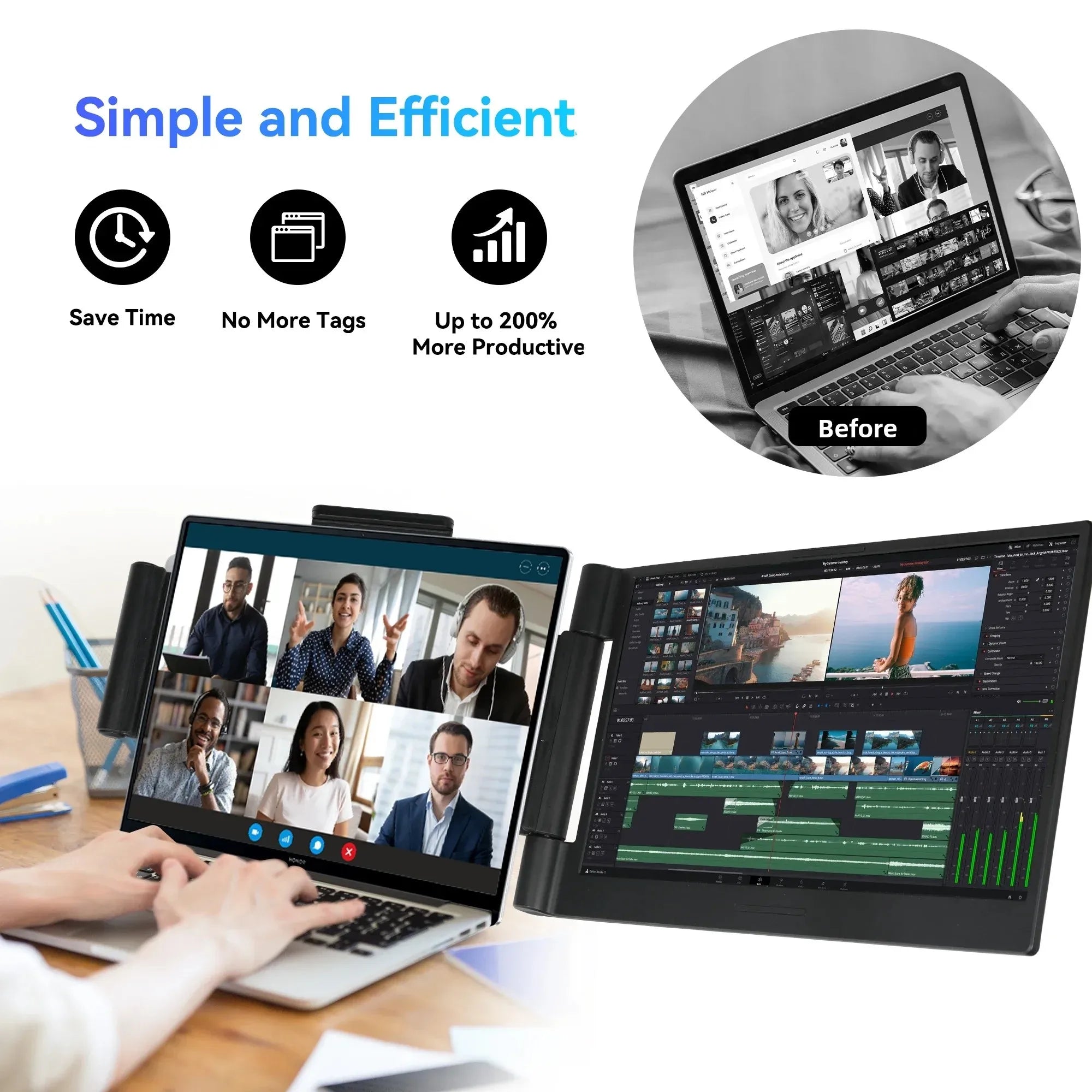 14.1‘’ Laptops Screen Extender FHD IPS Portable Monitors 72%NTSC 300 Nits For Windows Macbook Chrome Android 13-17.3 Laptop