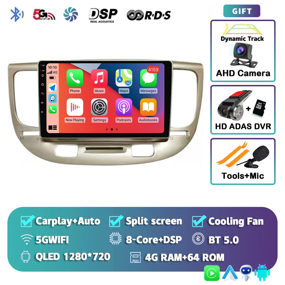 Android 15 Carplay Auto 2K Screen Multimedia Player For Kia RIO 2 RIO2 2005 - 2011 Car Radio Autoradio GPS Stereo 2Din Qualcomm