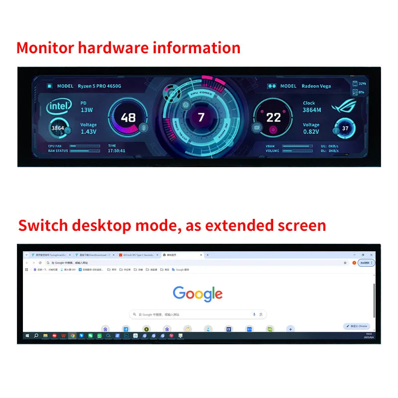 8.8 Inch IPS Type C Secondary Screen USB-C Interface Computer Monitoring CPU GPU RAM Dislpay Smart Screen No Need AIDA64