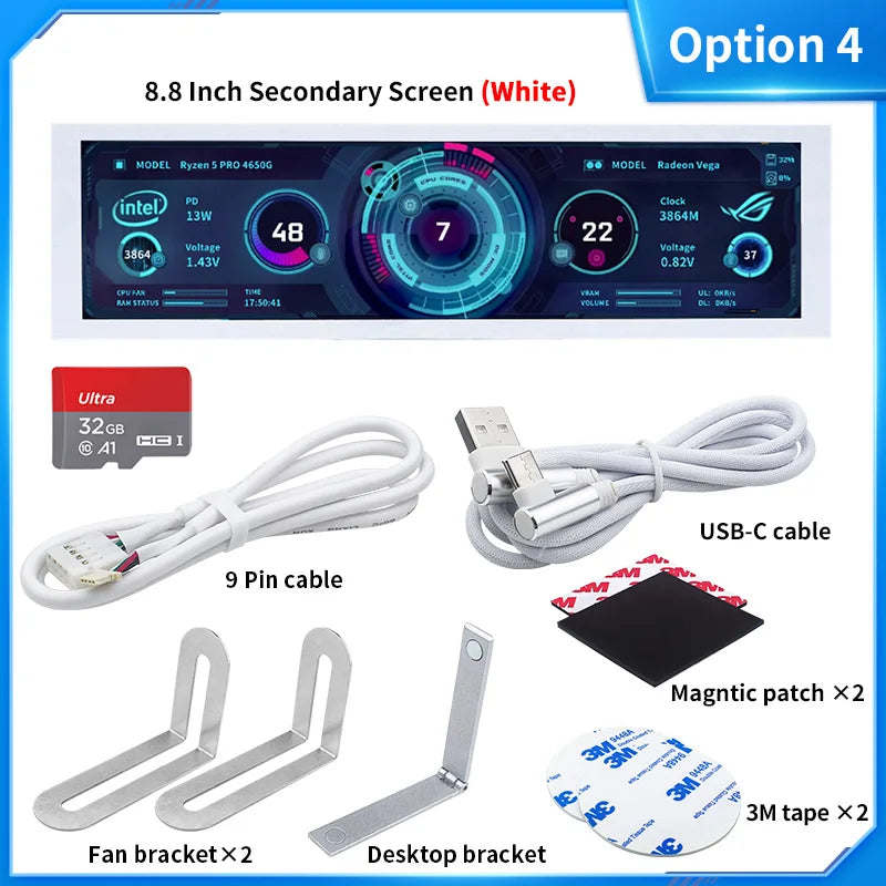8.8 Inch IPS Type C Secondary Screen USB-C Interface Computer Monitoring CPU GPU RAM Dislpay Smart Screen No Need AIDA64