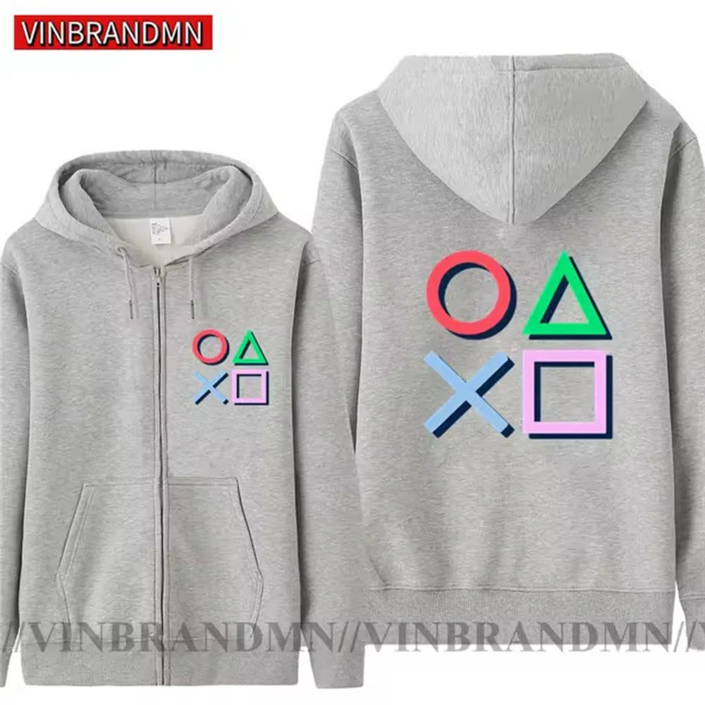 PS5 Play Station Controller Sign PS2 PS3 Game Hoodies Men Fashion Men's Fleece Zipper Jackets Cardigans Hooded Sweatshirts Coats