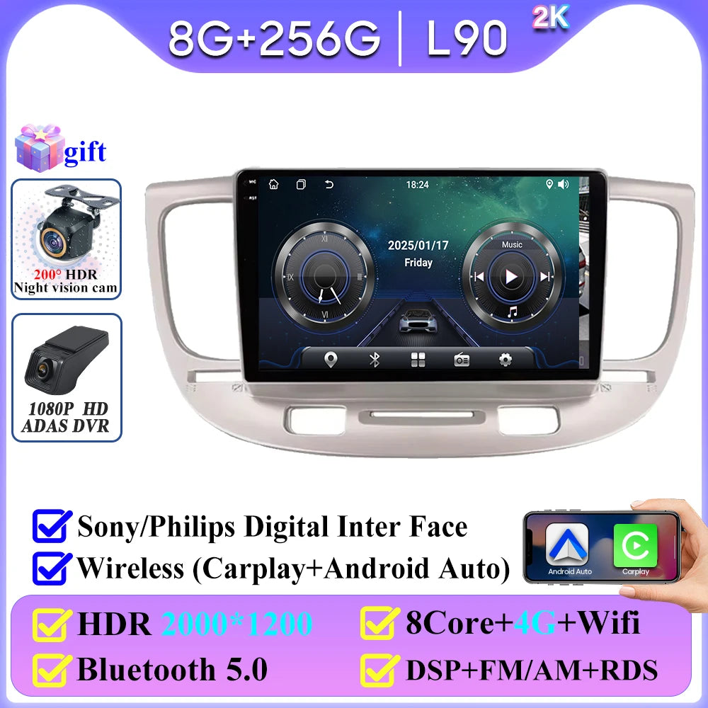 Android Auto For Kia RIO 2 2005 - 2011 Car Radio Carplay 4G Wifi No 2din Video Stereo Multimedia Player GPS Navigation 2k BT DVD