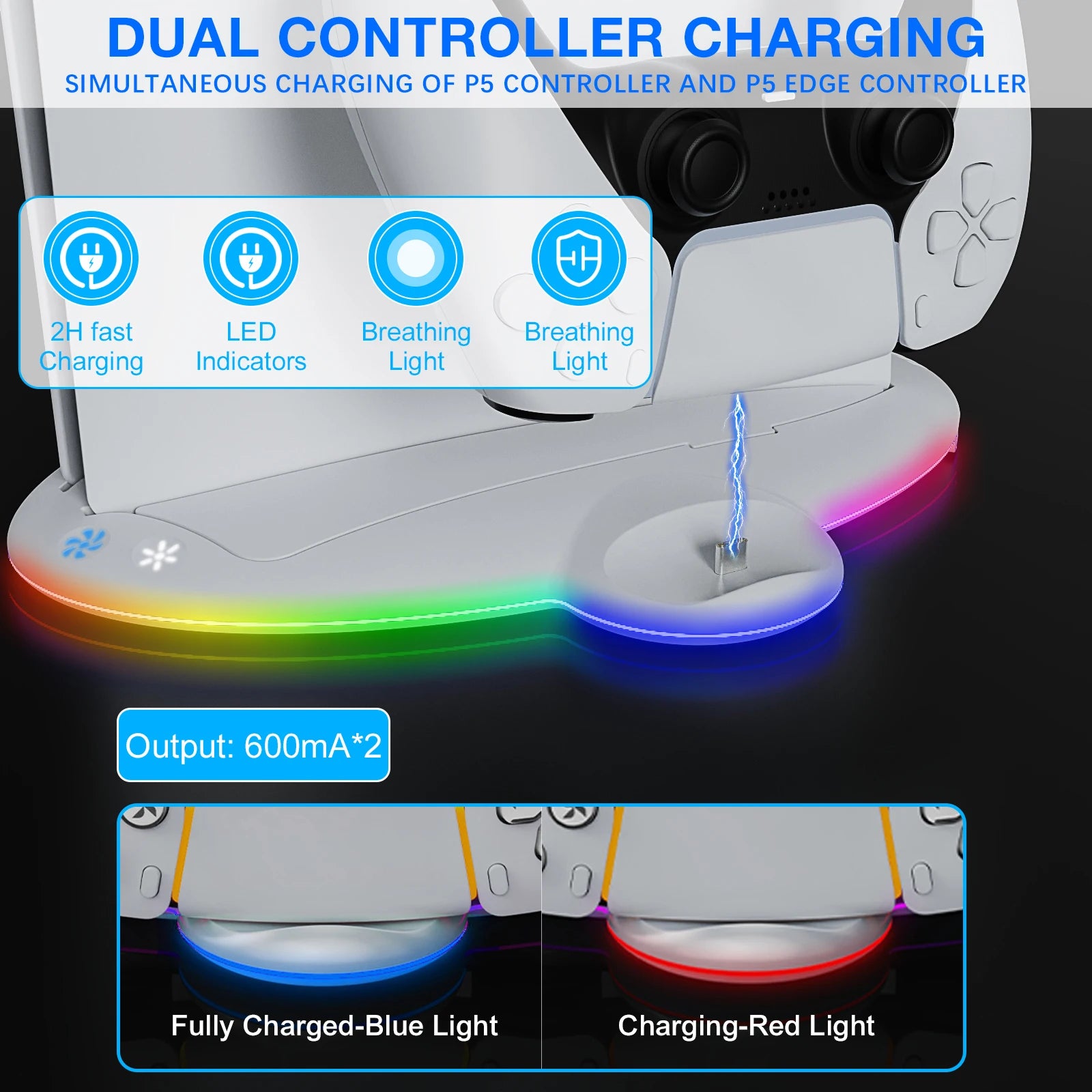 Multi-functional PS5 slim elite, digital version console cooling charging dock, supports charging 2 P5 controllers, three-speed