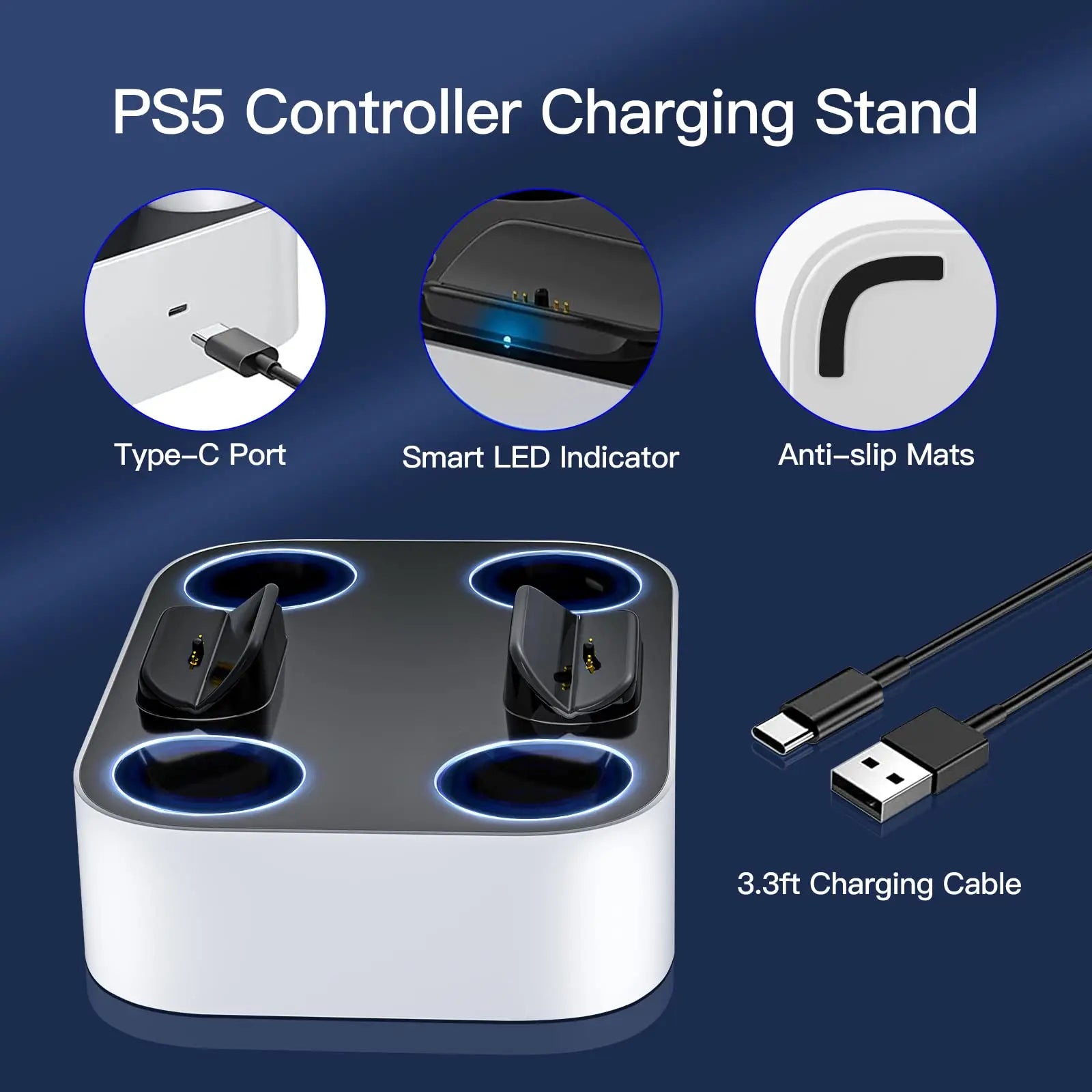 PS5 Controller Charger Station for PlayStation 5 & DualSense Edge Controller Fast Charging Dock Stand With Cable,White&Black