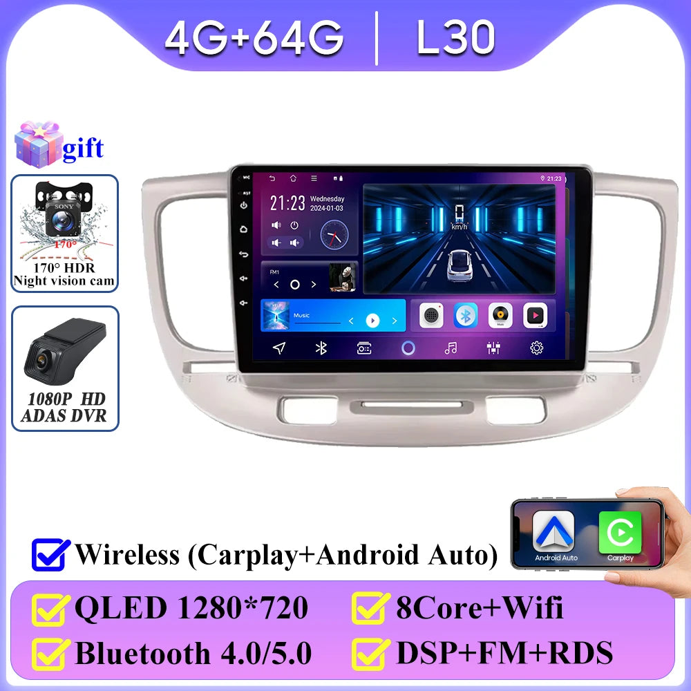 Android Auto For Kia RIO 2 2005 - 2011 Car Radio Carplay 4G Wifi No 2din Video Stereo Multimedia Player GPS Navigation 2k BT DVD