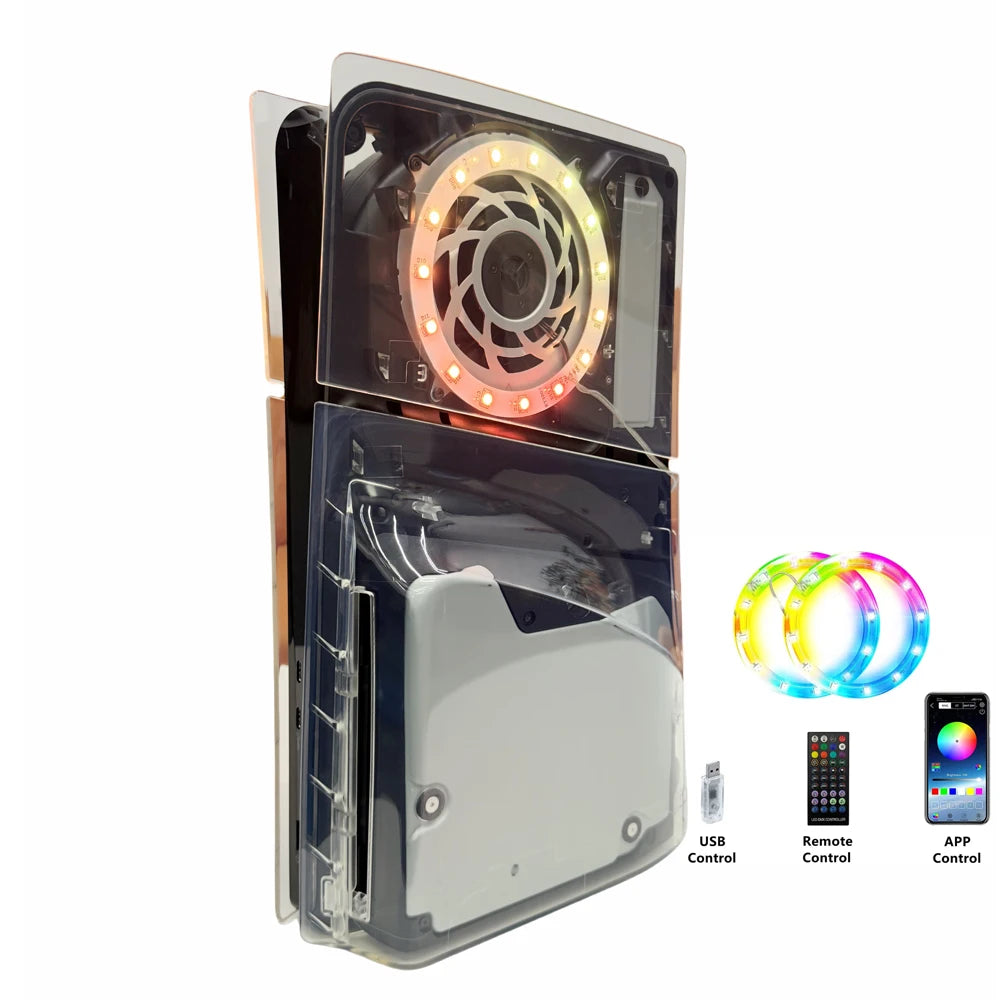 400+ Effects LED Light Ring Console Replaceable Side Shell Panels DIY Decoration Accessories with RGB Light Strip for PS5 Slim