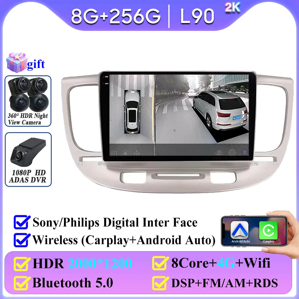 Android Auto For Kia RIO 2 2005 - 2011 Car Radio Carplay 4G Wifi No 2din Video Stereo Multimedia Player GPS Navigation 2k BT DVD