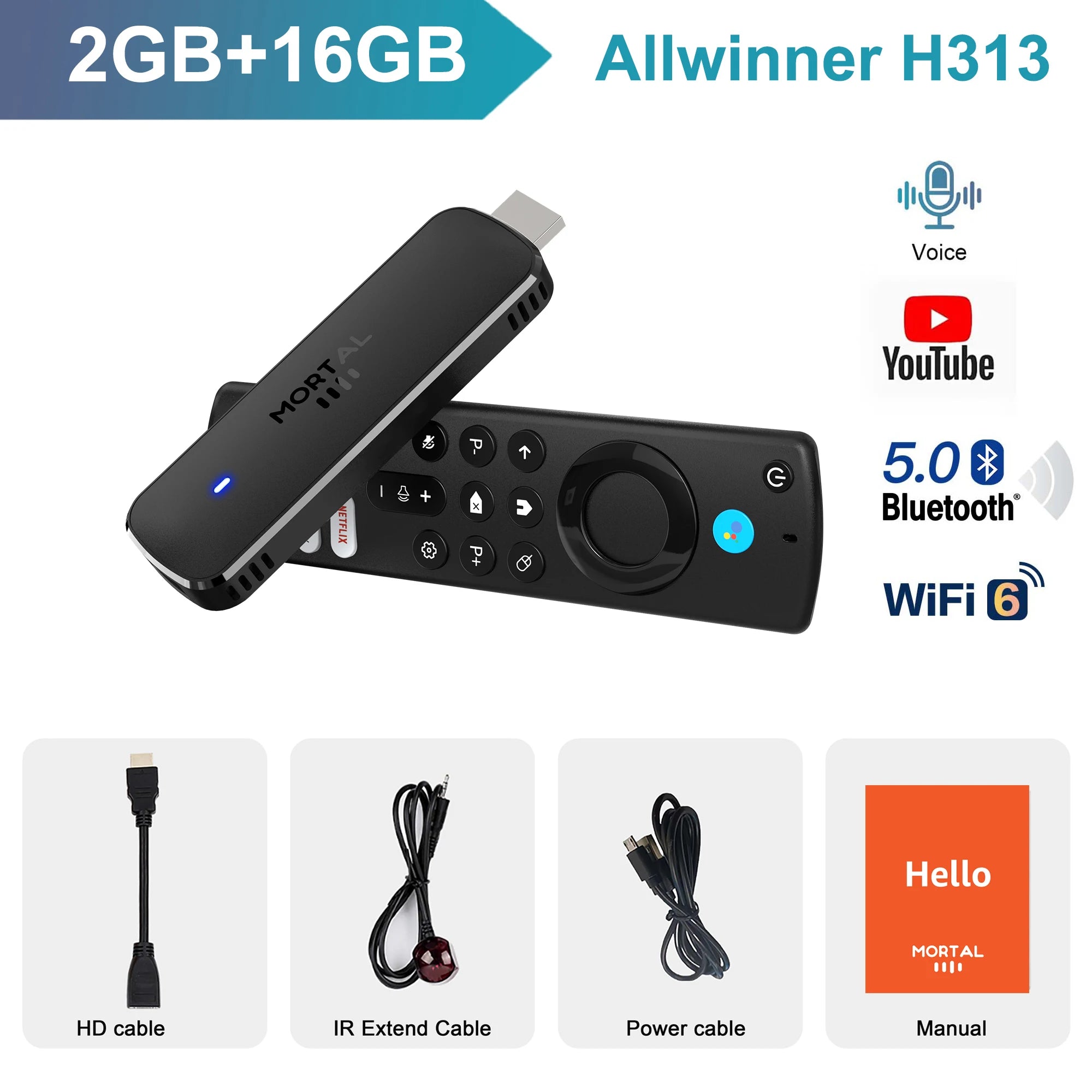 Mortal Q8 Allwinner H313 Quad-core CortexA53 Android14 Support 8K Decoding Bluetooth Voice Remote Control Smart Android TV Stick
