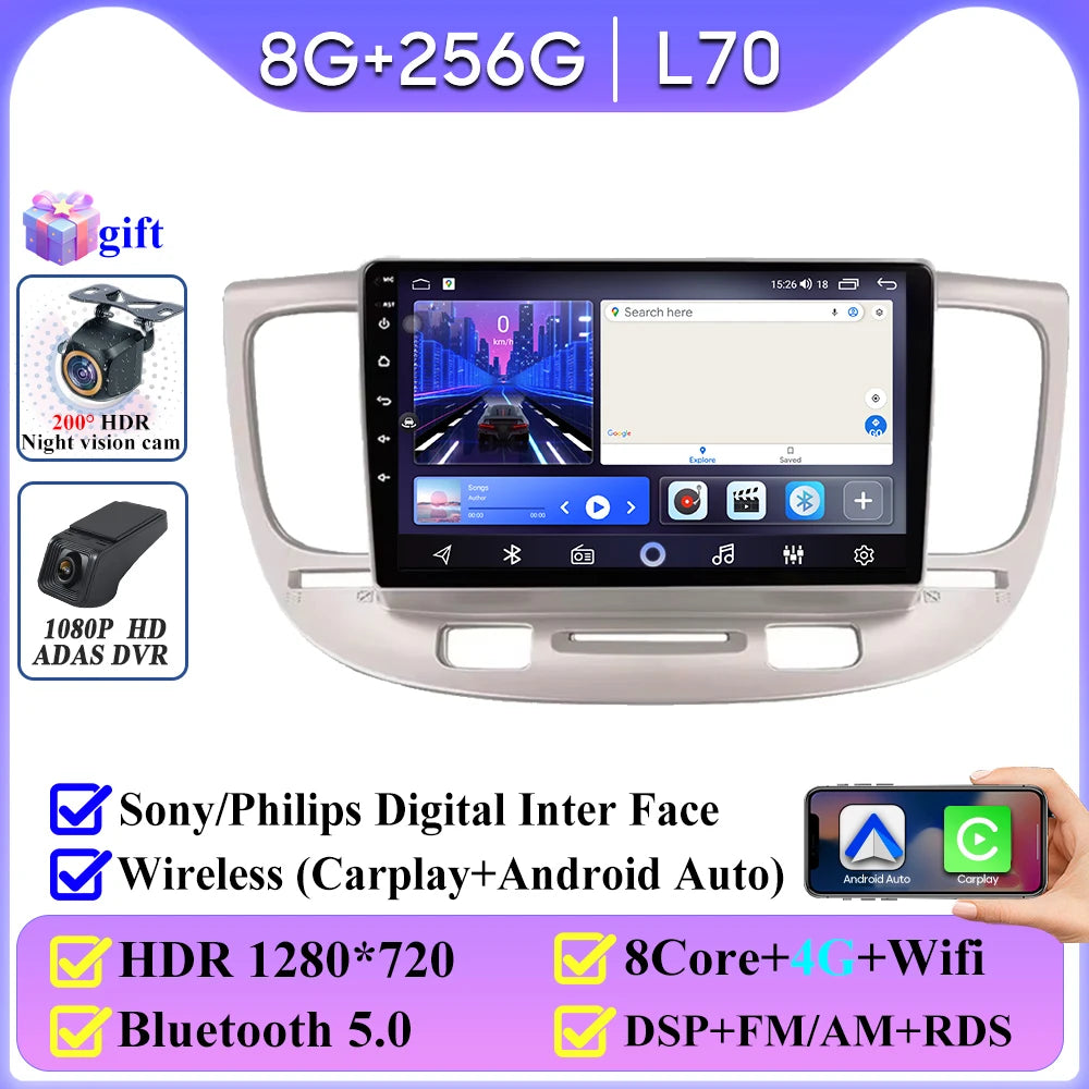 Android Auto For Kia RIO 2 2005 - 2011 Car Radio Carplay 4G Wifi No 2din Video Stereo Multimedia Player GPS Navigation 2k BT DVD