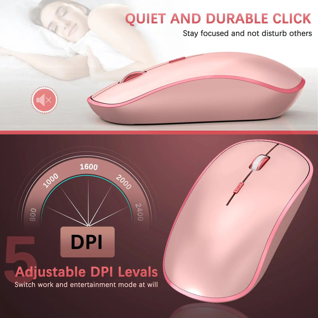 Wireless Keyboard and Mouse,2.4G Full Size and Portable Wireless Keyboard with Numeric Keyboard or Computer/Desktop/Laptop--Pink