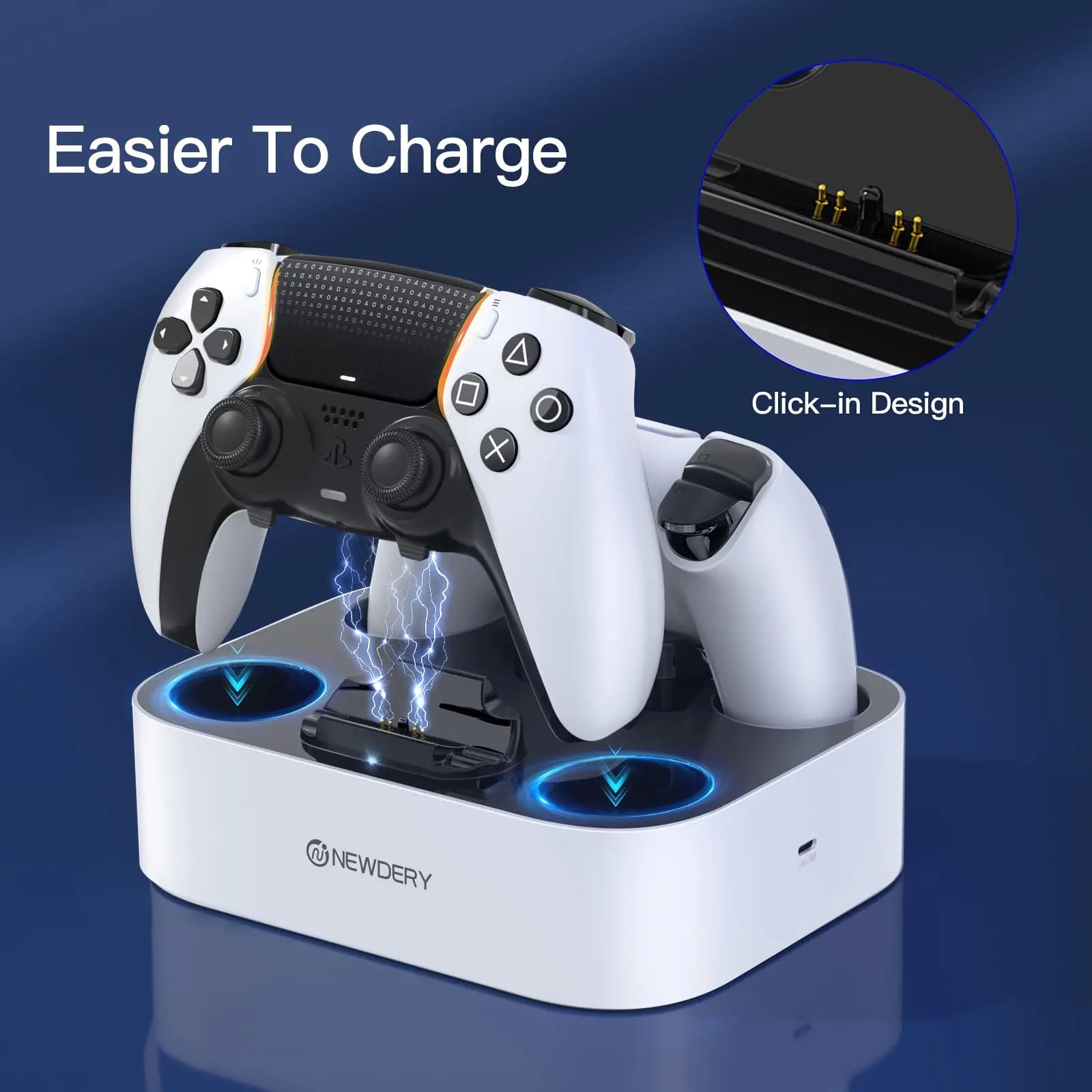 PS5 Controller Charger Station for PlayStation 5 & DualSense Edge Controller Fast Charging Dock Stand With Cable,White&Black