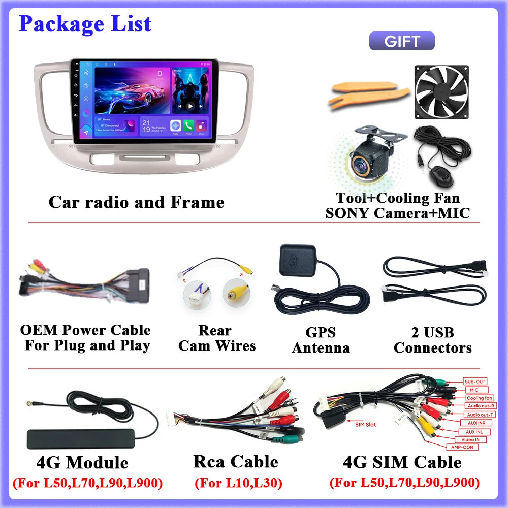 Android Auto For Kia RIO 2 2005 - 2011 Car Radio Carplay 4G Wifi No 2din Video Stereo Multimedia Player GPS Navigation 2k BT DVD