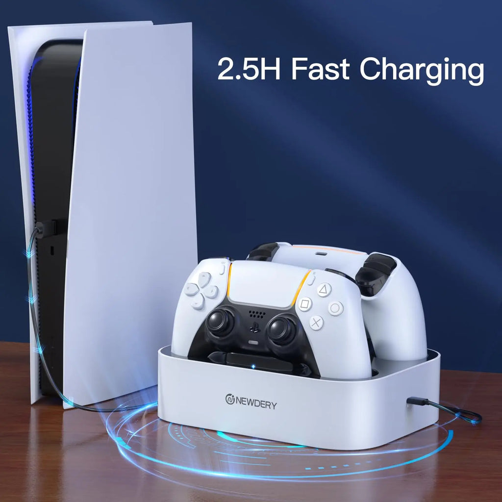 PS5 Controller Charger Station for PlayStation 5 & DualSense Edge Controller Fast Charging Dock Stand With Cable,White&Black