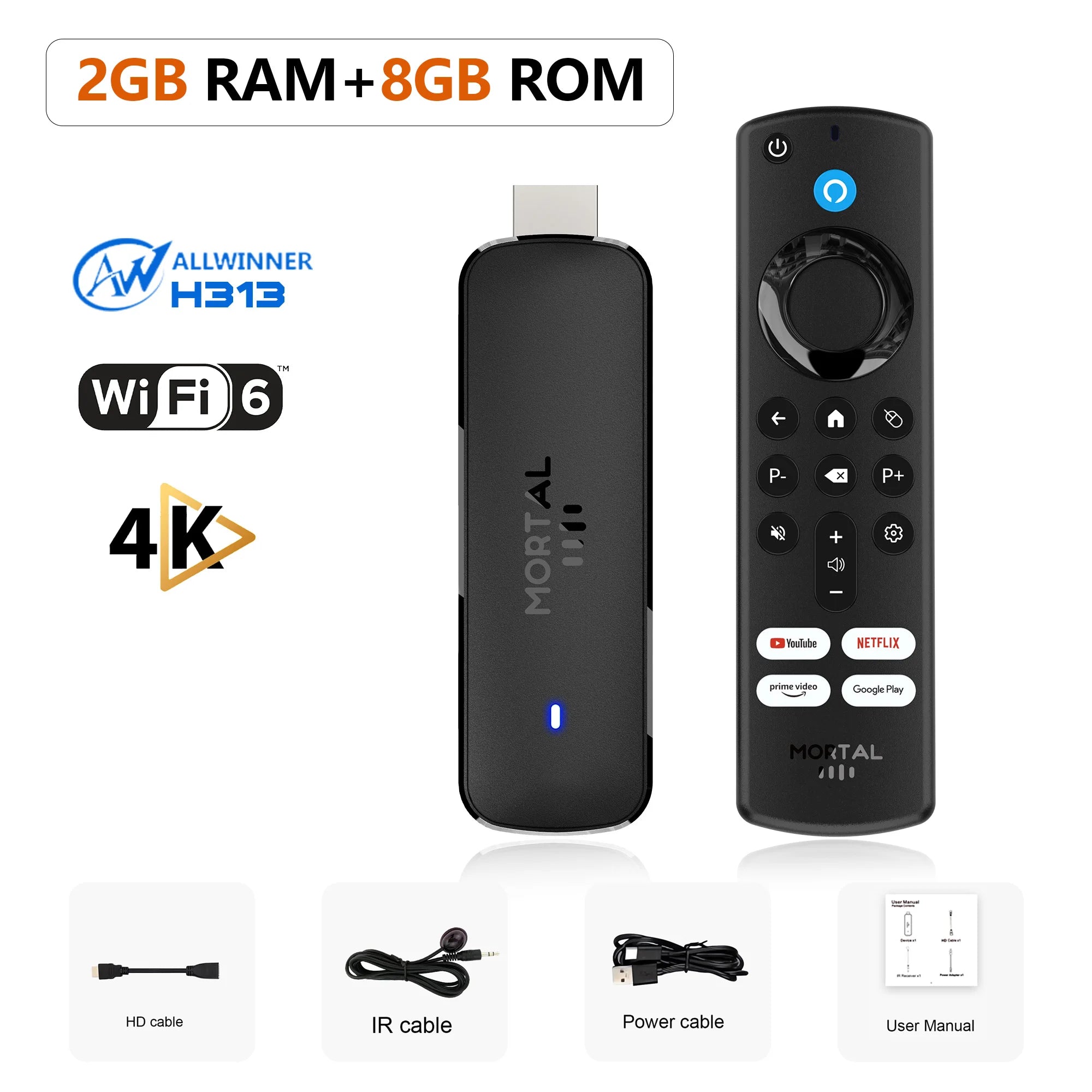 Andriod14 TV stick Voice Control Theater WIFI6 Bluetooth 4K Video Allwinner H313 Free Live TV Set Top Box 2G8G16G Mortal Q8