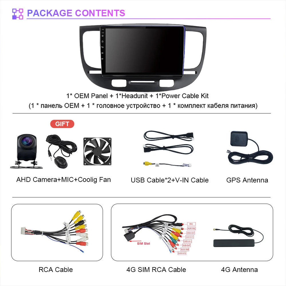 Android 15 Carplay Auto 2K Screen Multimedia Player For Kia RIO 2 RIO2 2005 - 2011 Car Radio Autoradio GPS Stereo 2Din Qualcomm
