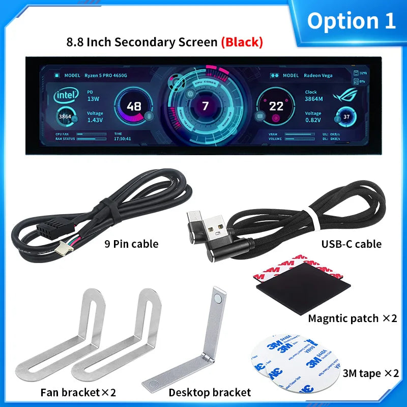 8.8 Inch IPS Type C Secondary Screen USB-C Interface Computer Monitoring CPU GPU RAM Dislpay Smart Screen No Need AIDA64