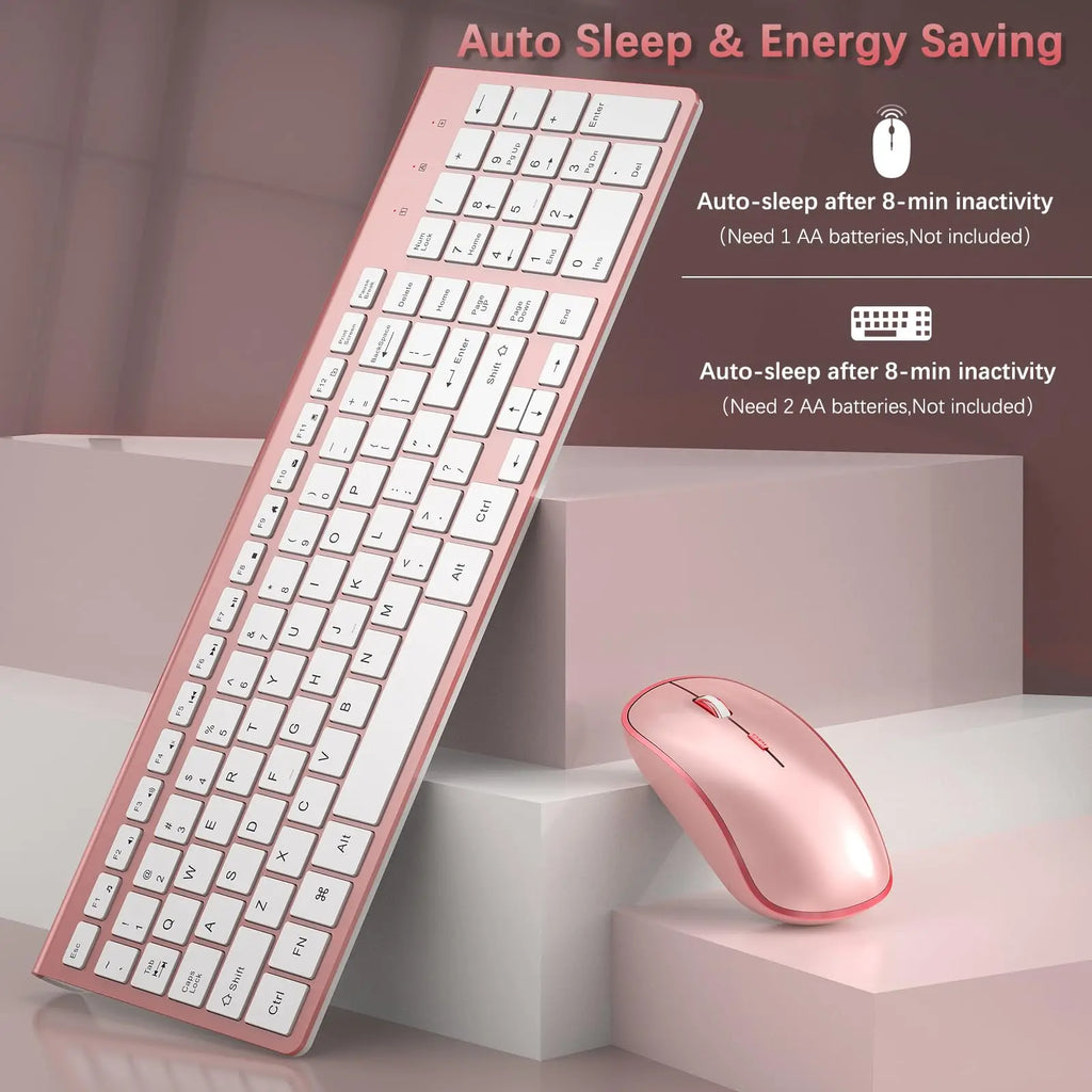 Wireless Keyboard and Mouse,2.4G Full Size and Portable Wireless Keyboard with Numeric Keyboard or Computer/Desktop/Laptop--Pink