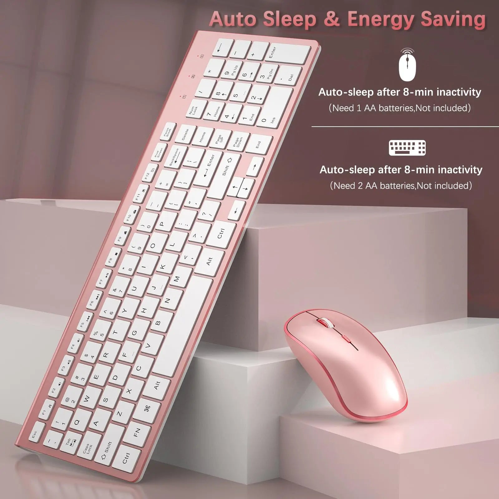 Wireless Keyboard and Mouse,2.4G Full Size and Portable Wireless Keyboard with Numeric Keyboard or Computer/Desktop/Laptop--Pink
