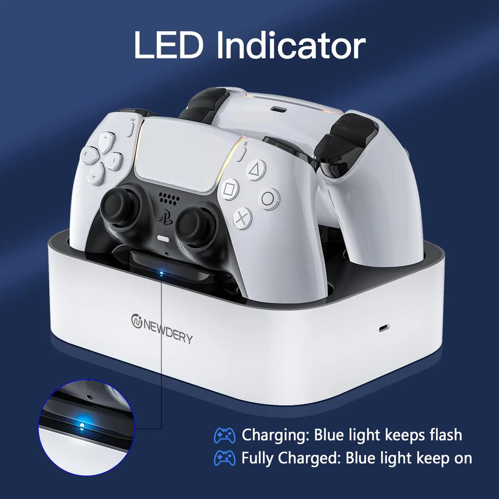 PS5 Controller Charger Station for PlayStation 5 & DualSense Edge Controller Fast Charging Dock Stand With Cable,White&Black