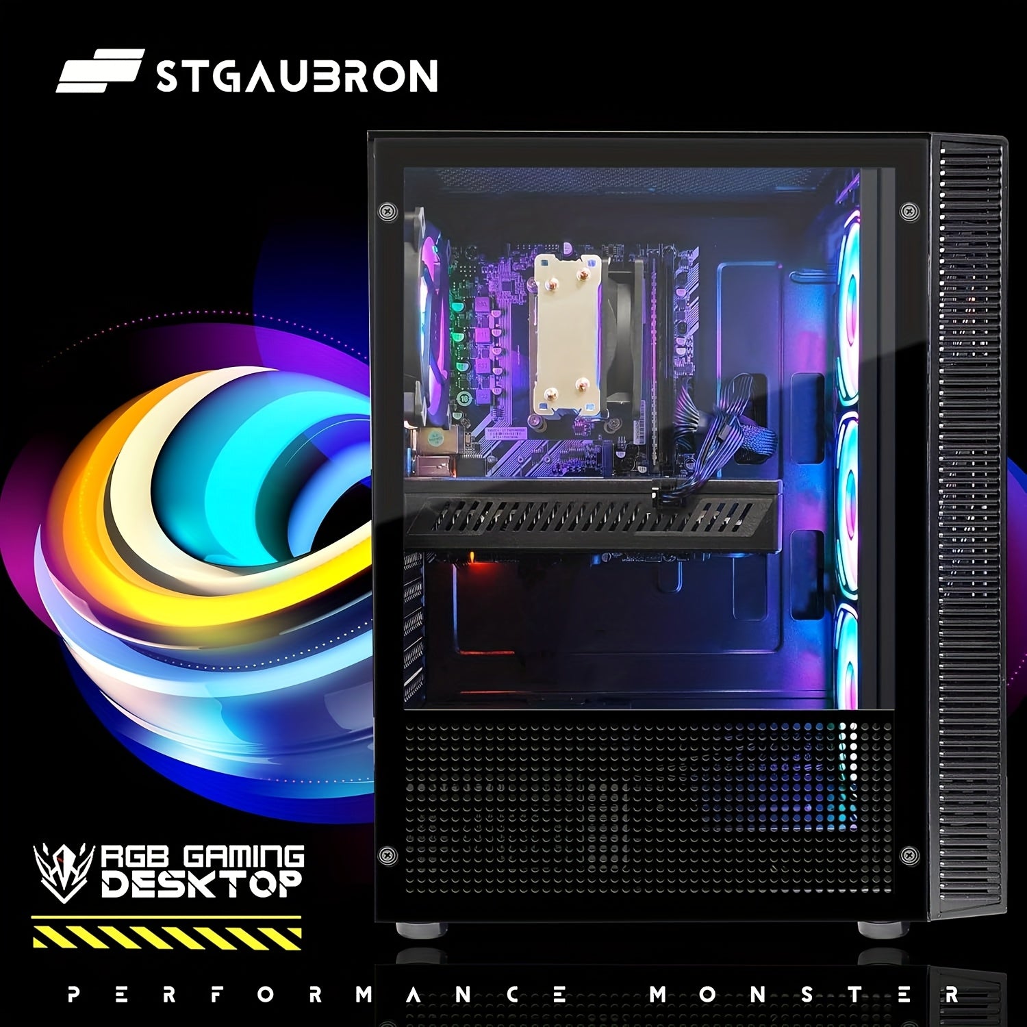 STGAubron Gaming PC Computer Desktop, AMD Ryzen 5 5500 Up To 4.2GHz, Radeon RX 580 8G, 16GB DDR4 RAM, 512GB SSD, WiFi 6 5G Supported, RGB Fan X4, Windows 11 Home