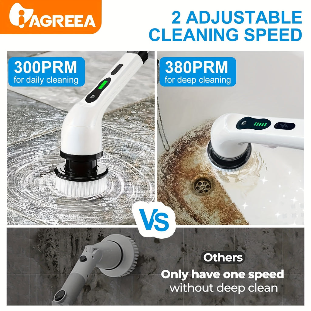 [Cordless Rotating Cleaner] Cordless Electric Rotating Cleaner - 8 Interchangeable Brush Heads, Adjustable Extended Handle, Two Cleaning Speeds - For 360-Degree Wireless Cleaning of Bathrooms, Bathtubs, Showers, Car Windows,