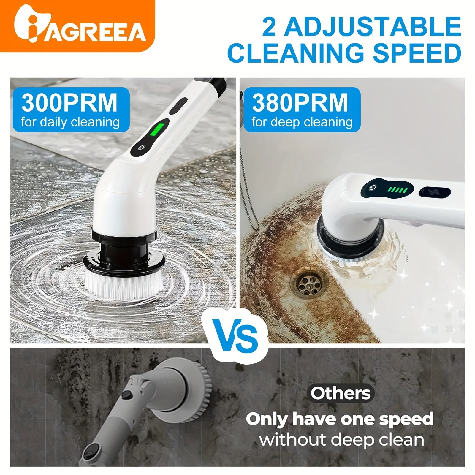 [Cordless Rotating Cleaner] Cordless Electric Rotating Cleaner - 8 Interchangeable Brush Heads, Adjustable Extended Handle, Two Cleaning Speeds - For 360-Degree Wireless Cleaning of Bathrooms, Bathtubs, Showers, Car Windows,