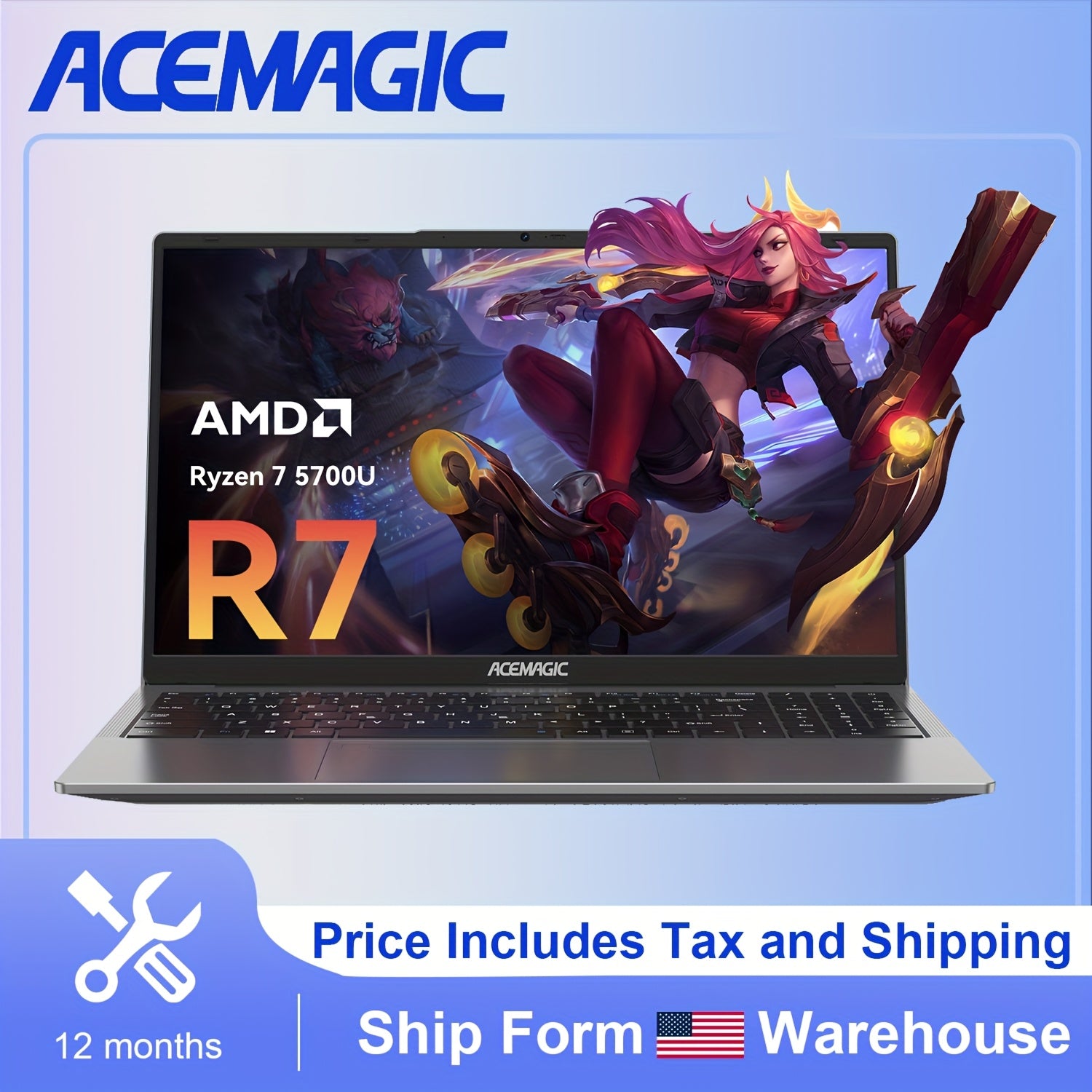ACEMAGIC AMD Ryzen 7 5700U Laptop 15.6-inch IPS Laptop Computer 16GB DDR4 (2 * 8GB, Dual Channel) 512GB NVMe OS 11 SSD Laptop Backlit Keyboard
