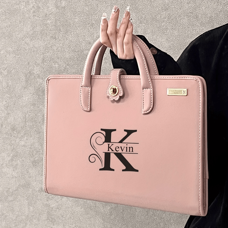 1pc Personalized Pink PU Leather Laptop Bag with Custom Name/Initials, Magnetic Flap Closure, Lightweight Briefcase - Soft Pink PU Leather Computer Case Compatible with MacBook Air/Pro, iPad, for Women & Men, Office, School,