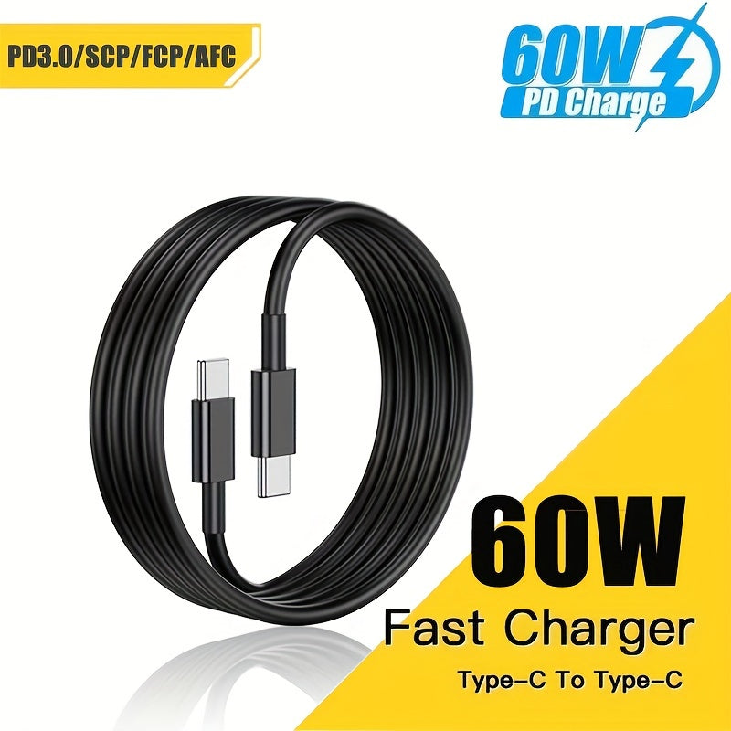 60W3A Type-C Data Cable, Fast Charging Data Cable, For Mobile Phone Charging 100 CM/3.3 Feet USB-C To Type-C Charger Cable, Suitable For Samsung, IPhone, Xiaomi