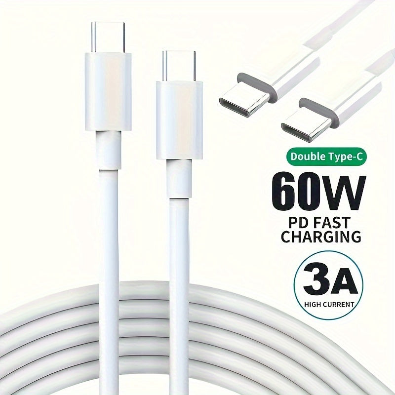 60W3A Type-C Data Cable, Fast Charging Data Cable, For Mobile Phone Charging 100 CM/3.3 Feet USB-C To Type-C Charger Cable, Suitable For Samsung, IPhone, Xiaomi