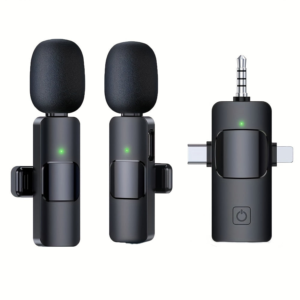 3-in-1 Receiver Wireless Lavalier Microphone Clear Radio Mini Mic For iPhone - Android Phone/Camera/Computer/Laptop, Dual Lapel Mic with USB-C/3.5mm Plug for Video Recording, Vlog, Livestream, Podcast, Online Teaching Meeting