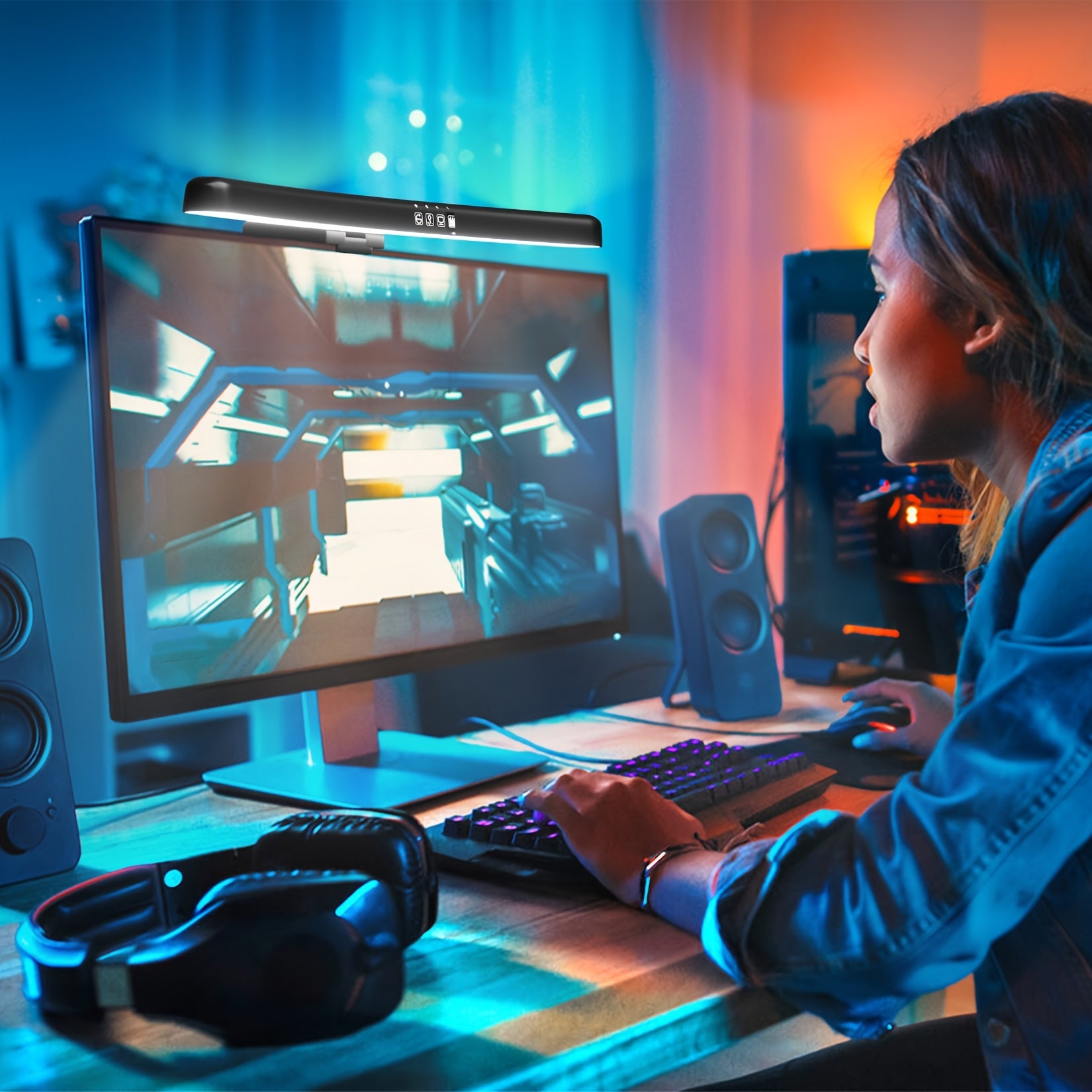 Computer Screen LED Light, USB Power Supply, Touch Control, Adjustable Color Temperature, And Ambient Light On The Back