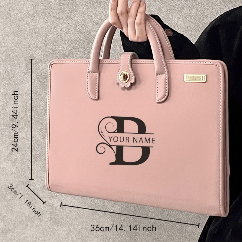 1pc Personalized Pink PU Leather Laptop Bag with Custom Name/Initials, Magnetic Flap Closure, Lightweight Briefcase - Soft Pink PU Leather Computer Case Compatible with MacBook Air/Pro, iPad, for Women & Men, Office, School,