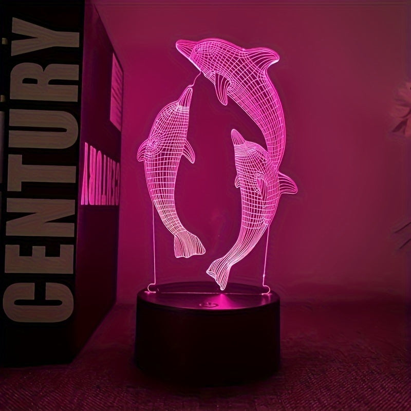 3D Night Light, Three Dolphins Black Base Colorful Changing Touch Switch USB Interface, USB Lighting Fixtures, Computer Accessories And Peripherals