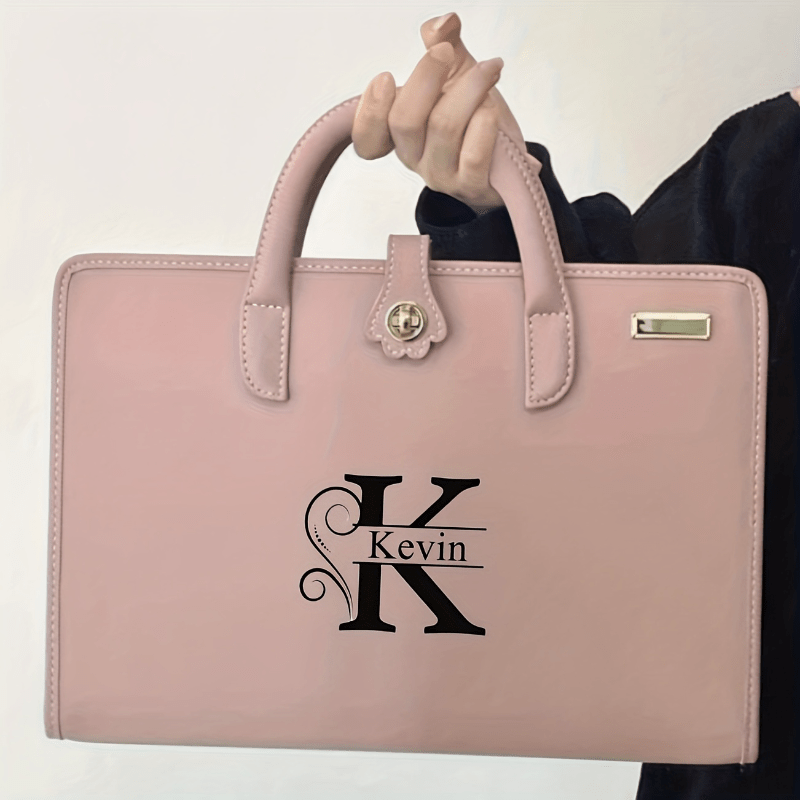 1pc Personalized Pink PU Leather Laptop Bag with Custom Name/Initials, Magnetic Flap Closure, Lightweight Briefcase - Soft Pink PU Leather Computer Case Compatible with MacBook Air/Pro, iPad, for Women & Men, Office, School,